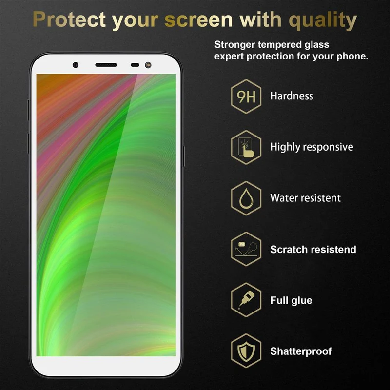 Cadorabo 3x Vollbild Panzer Folie kompatibel mit Samsung Galaxy J6 2018 - Schutzfolie 3er Pack Gehärtetes (Tempered) Display-Schutzglas in 9H Härte mit 3D Touch