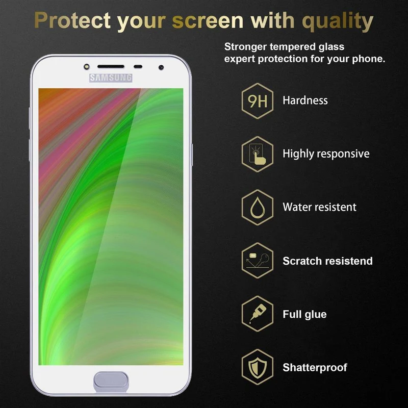 Cadorabo 3x Vollbild Panzer Folie kompatibel mit Samsung Galaxy J4 2018 - Schutzfolie 3er Pack Gehärtetes (Tempered) Display-Schutzglas in 9H Härte mit 3D Touch