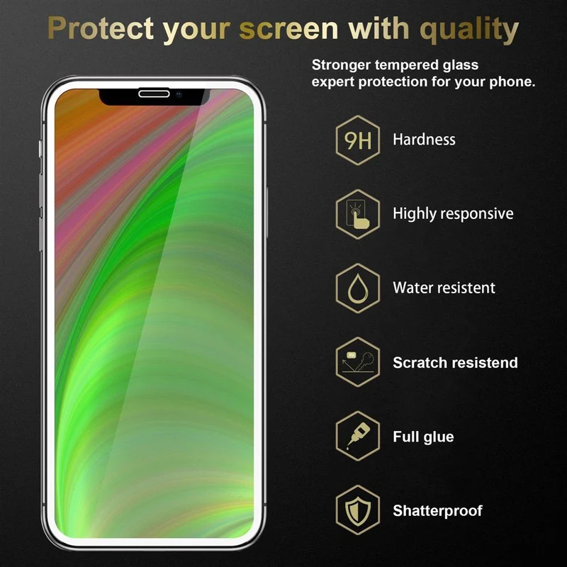 Cadorabo 3x Vollbild Panzer Folie kompatibel mit Apple iPhone XR - Schutzfolie 3er Pack Gehärtetes (Tempered) Display-Schutzglas in 9H Härte mit 3D Touch