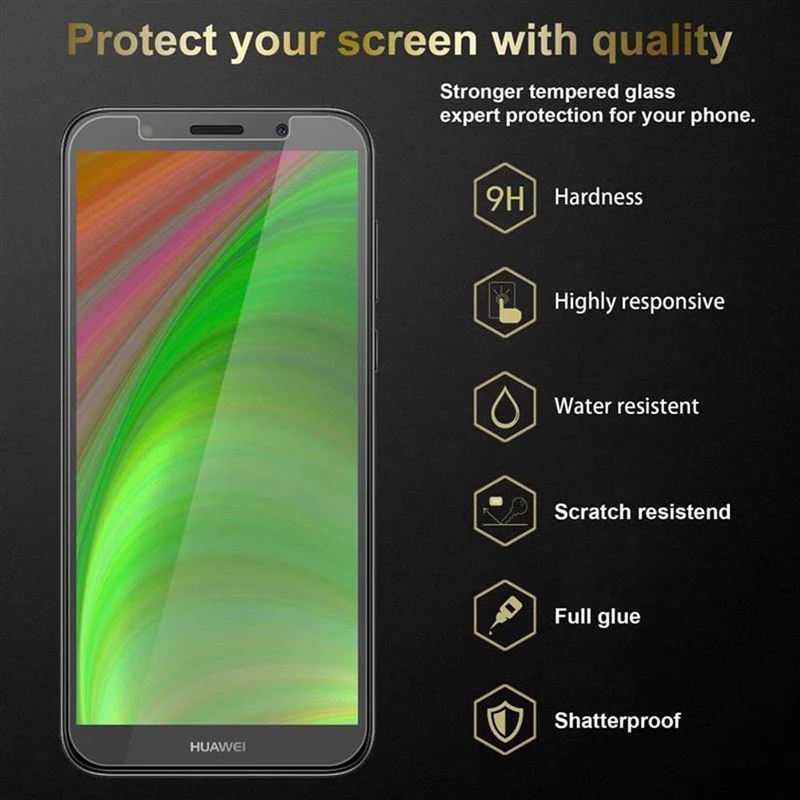 Cadorabo 3x Panzer Folie kompatibel mit Huawei Y5 PRIME 2018 / Y5 2018 - Schutzfolie 3er Pack Gehärtetes (Tempered) Display-Schutzglas in 9H Härte mit 3D Touch Kompatibilität