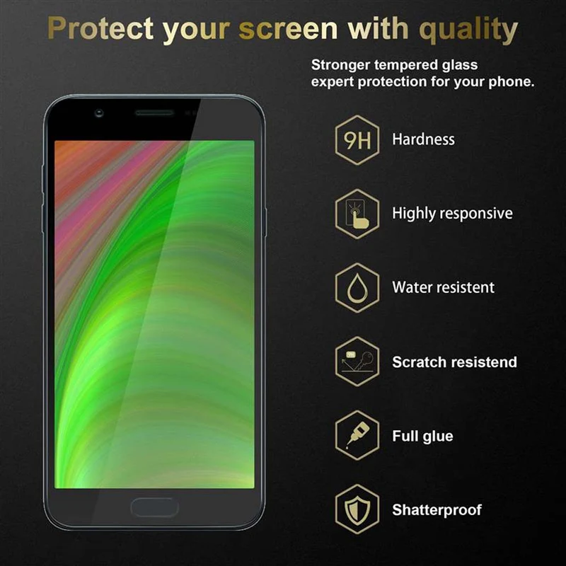 Cadorabo 3x Vollbild Panzer Folie kompatibel mit Samsung Galaxy J3 2018 - Schutzfolie 3er Pack Gehärtetes (Tempered) Display-Schutzglas in 9H Härte mit 3D Touch