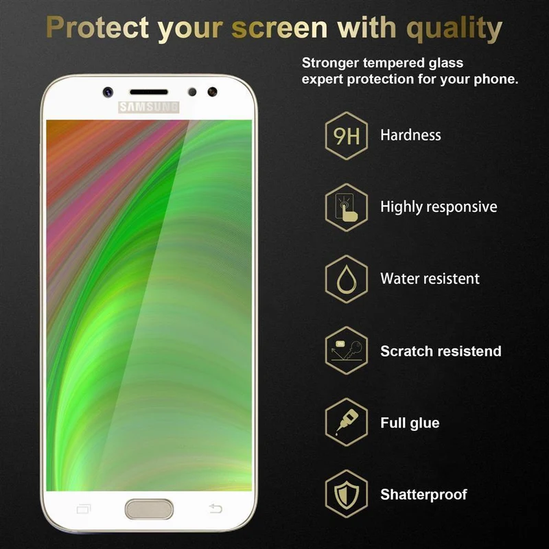 Cadorabo 3x Vollbild Panzer Folie kompatibel mit Samsung Galaxy J3 2017 - Schutzfolie 3er Pack Gehärtetes (Tempered) Display-Schutzglas in 9H Härte mit 3D Touch